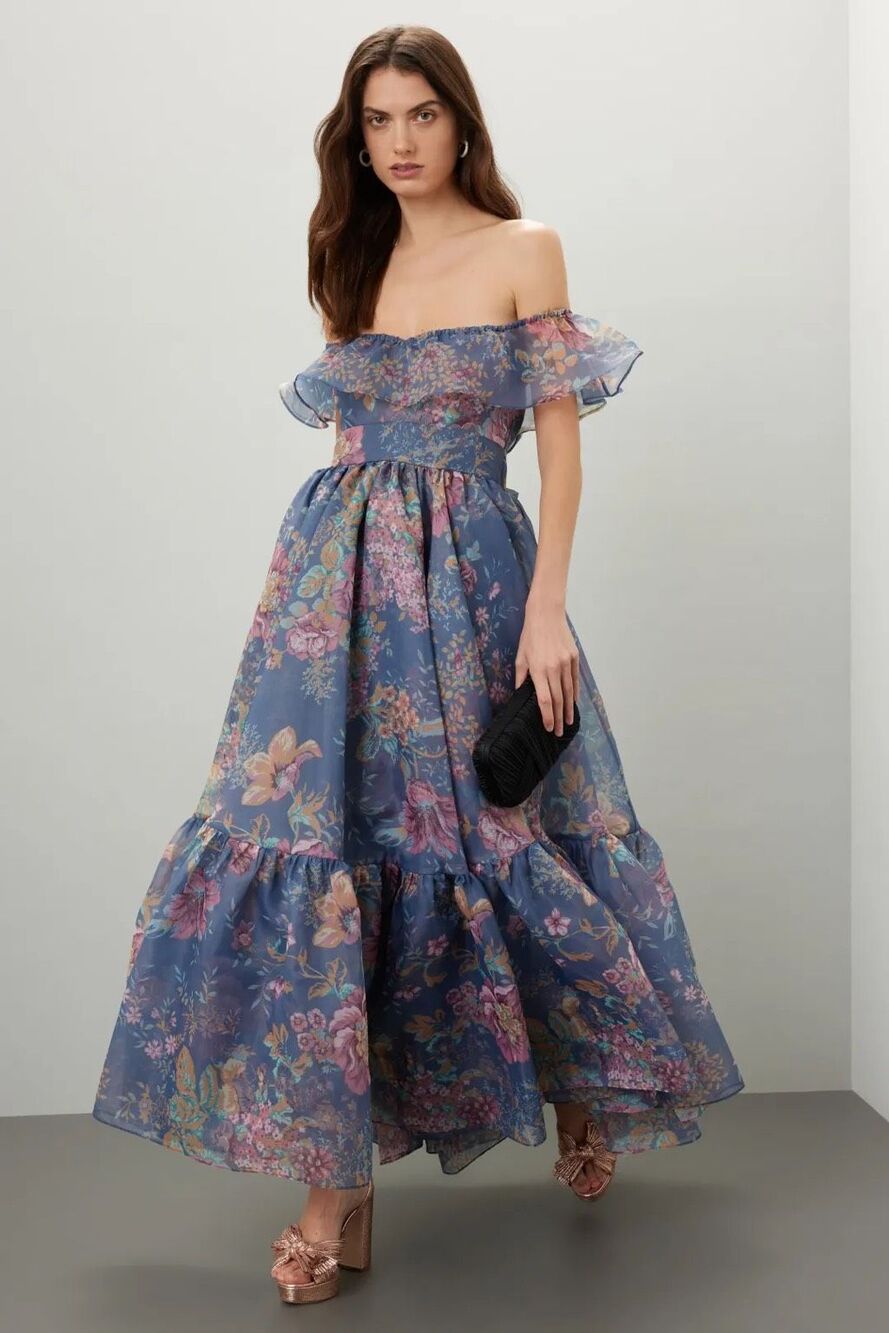 Selkie Romance Novel Gown in Blue Floral Medium